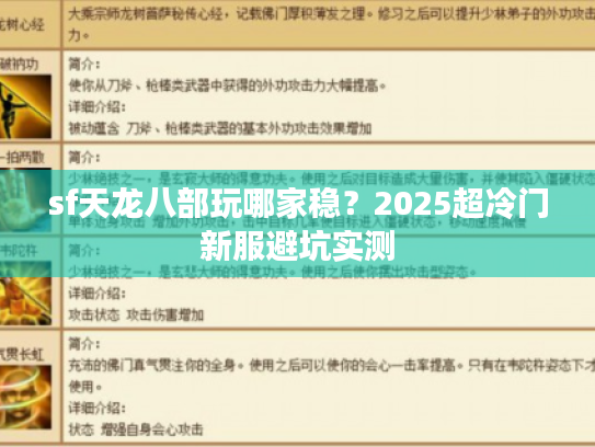 sf天龙八部玩哪家稳?2025超冷门新服避坑实测 sf天龙八部玩哪家稳?2025超冷门新服避坑实测